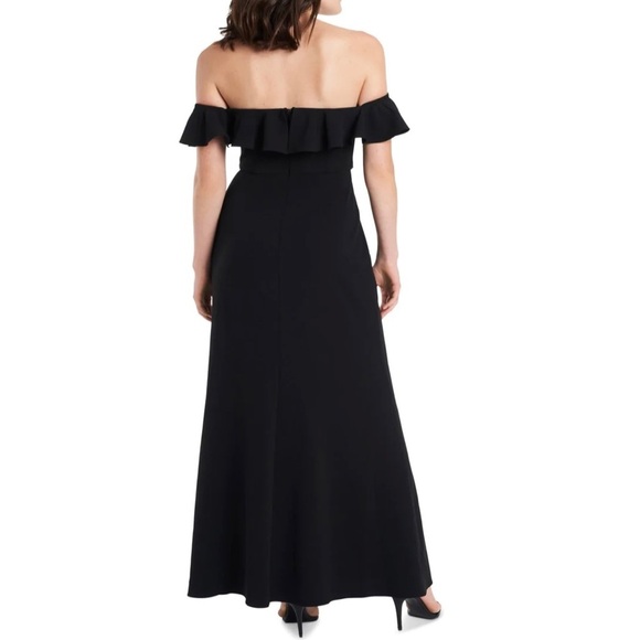 Women’s Formal Dress Size 10 MSK Black Ruffled Off Shoulder Beaded Waistline - Picture 5 of 8